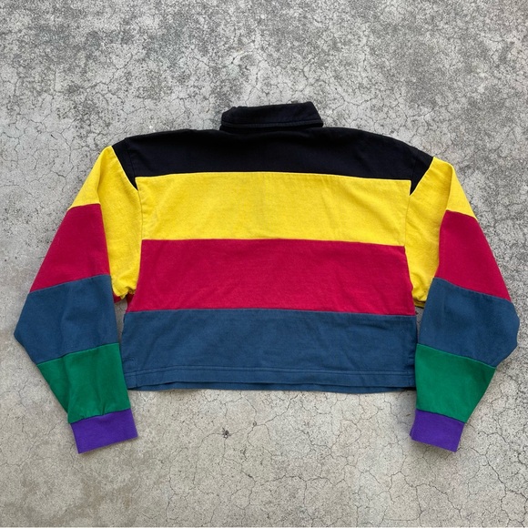 Cross Colours Multi Stripe Crop Rugby Pullover Retro XS preloved grunge - Picture 3 of 6